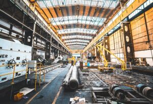 Fire risk in modern warehouse with high-density storage and industrial logistics environment